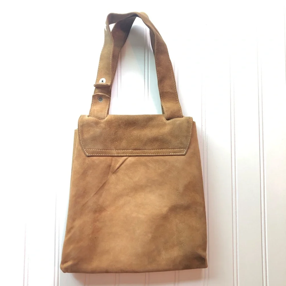 Vintage Suede Leather Flap Shoulder Purse BOHO